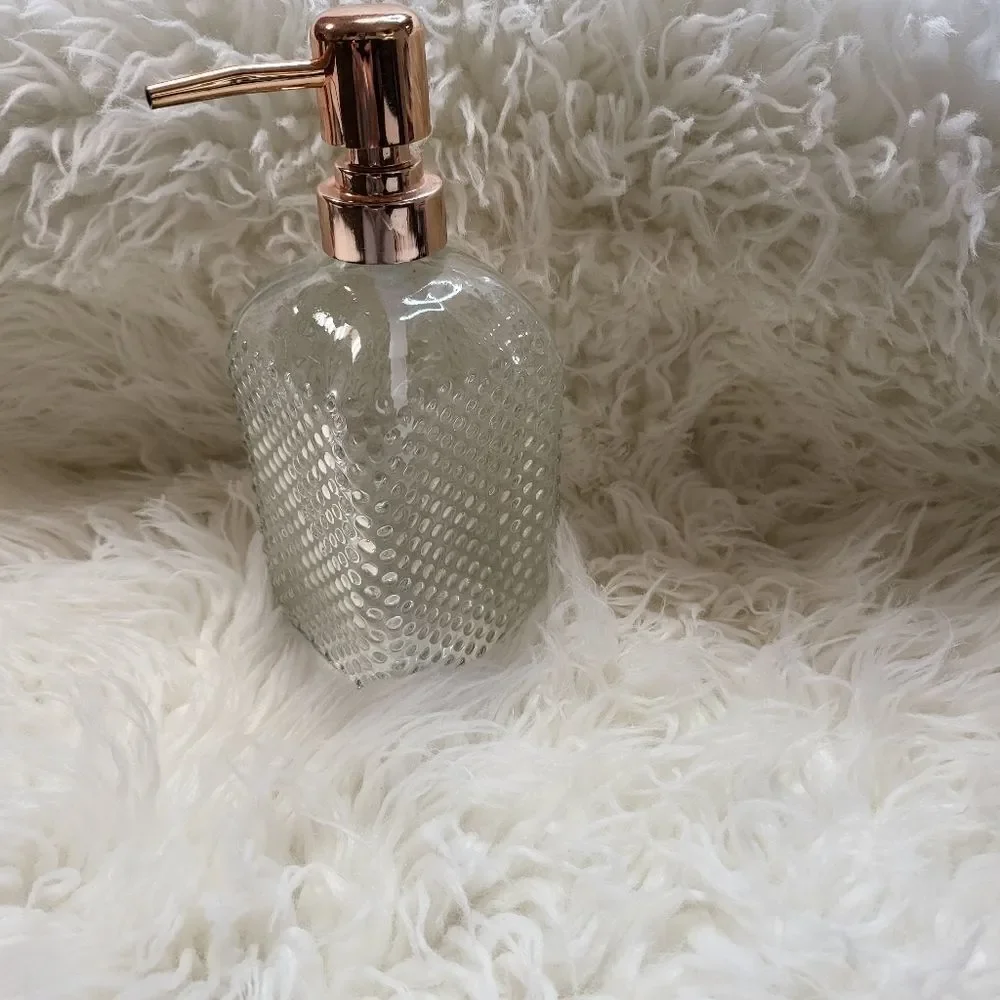 Rose Gold Soap Dispenser Clear Bubbled Glass NWT